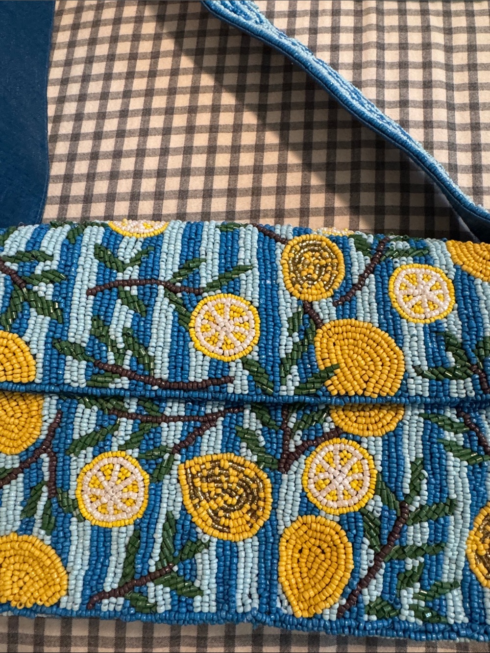Hand-Beaded Blue Lemon Motif Shoulder Bag - Picture 6 of 6